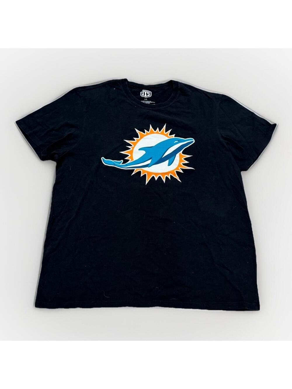 OTS Miami Dolphins T-Shirt Men L Black Graphic NFL Team Logo Cotton Tee